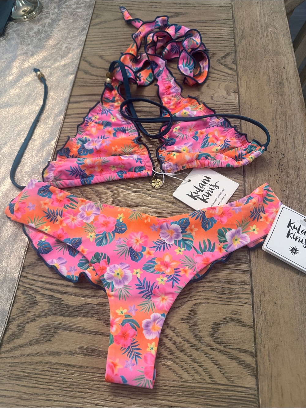 Kulani Kinis Summer Glow Pink and Orange Floral Triangle Bikini